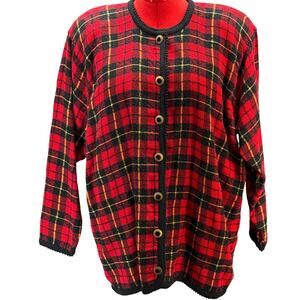 Elisabeth Liz Claiborne Vintage Red Plaid Button Up Cardigan Sweater Women 2X